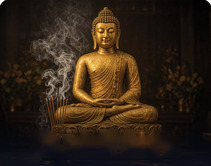 Golden Buddha statue with incense