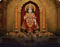 Hindu deity statue in an ornate temple shrine