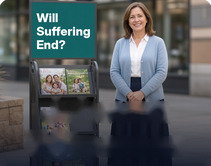 Jehovah's Witness standing beside a literature cart